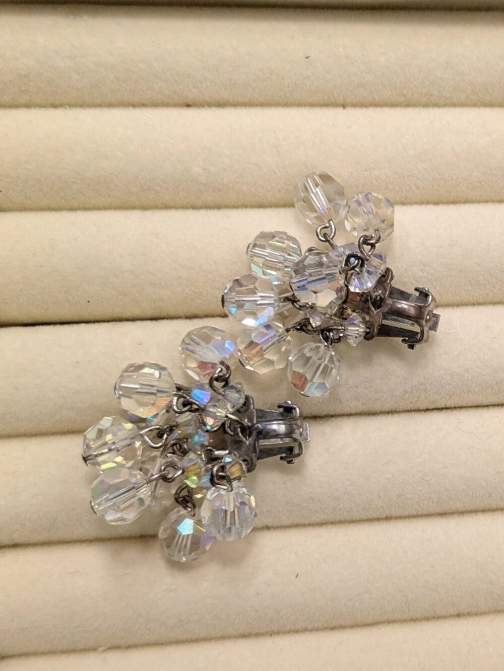 Vintage Crystal Dangly Clip On Earrings